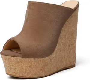 SAMMITOP Women's Platform Wedge Open Toe Sandals,Ladies Slip On Wedge Mule Shoes