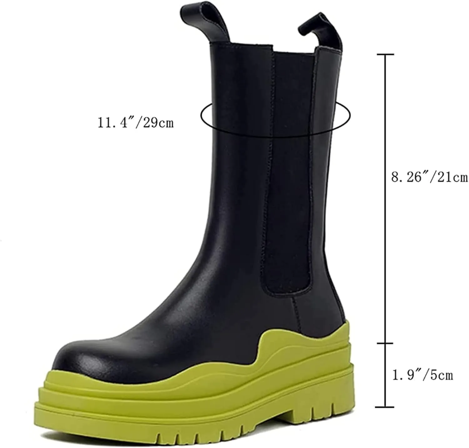 SANIOOOI Women Platform Chelsea Bootie,Fashion Mid Calf Boots Chunky Double Heel Round Toe Slip on Thick Sole
