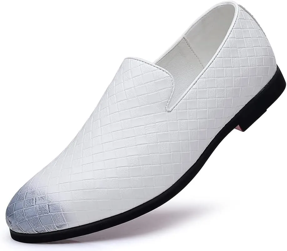 Santimon Men's Woven Moccasin Smoking Loafers Dress Casual Easy Slip-On Leather Formal Lightweight Driving Walking Shoes
