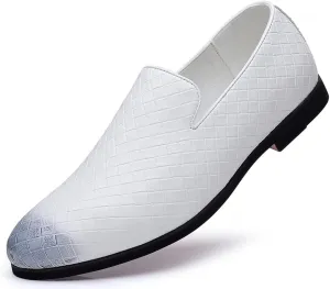 Santimon Men's Woven Moccasin Smoking Loafers Dress Casual Easy Slip-On Leather Formal Lightweight Driving Walking Shoes