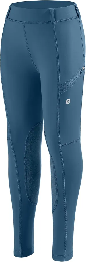 SANTINY Girls Horse Riding Pants with Zipper Pockets Kids Stretchy Equestrian Breeches Knee-Patch Youth Schooling Tights
