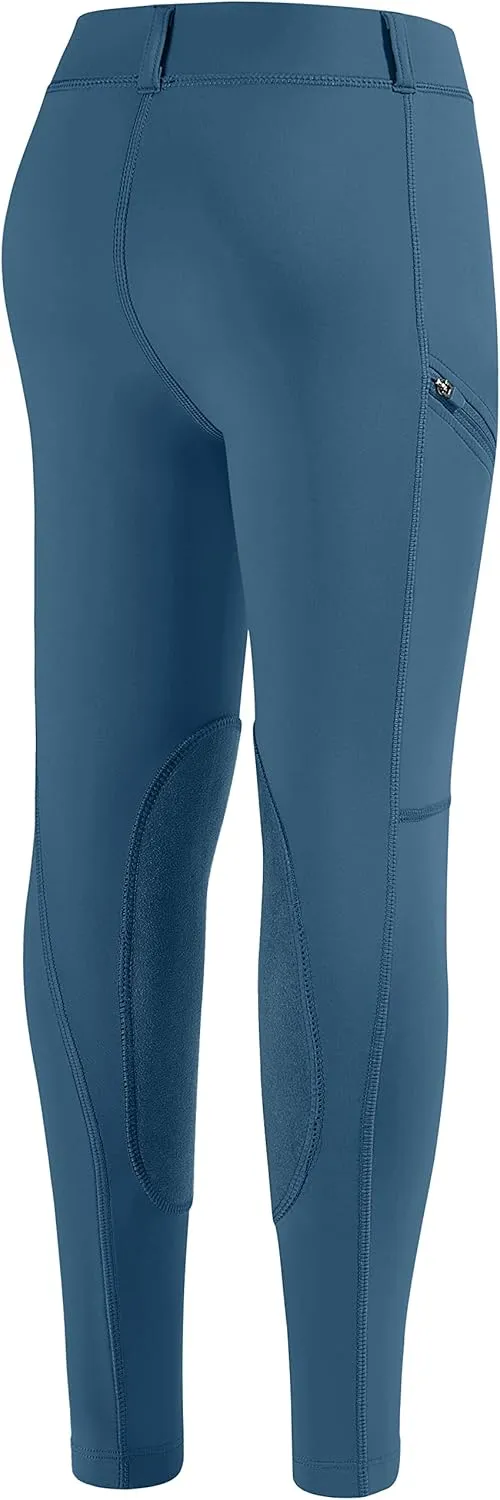 SANTINY Girls Horse Riding Pants with Zipper Pockets Kids Stretchy Equestrian Breeches Knee-Patch Youth Schooling Tights