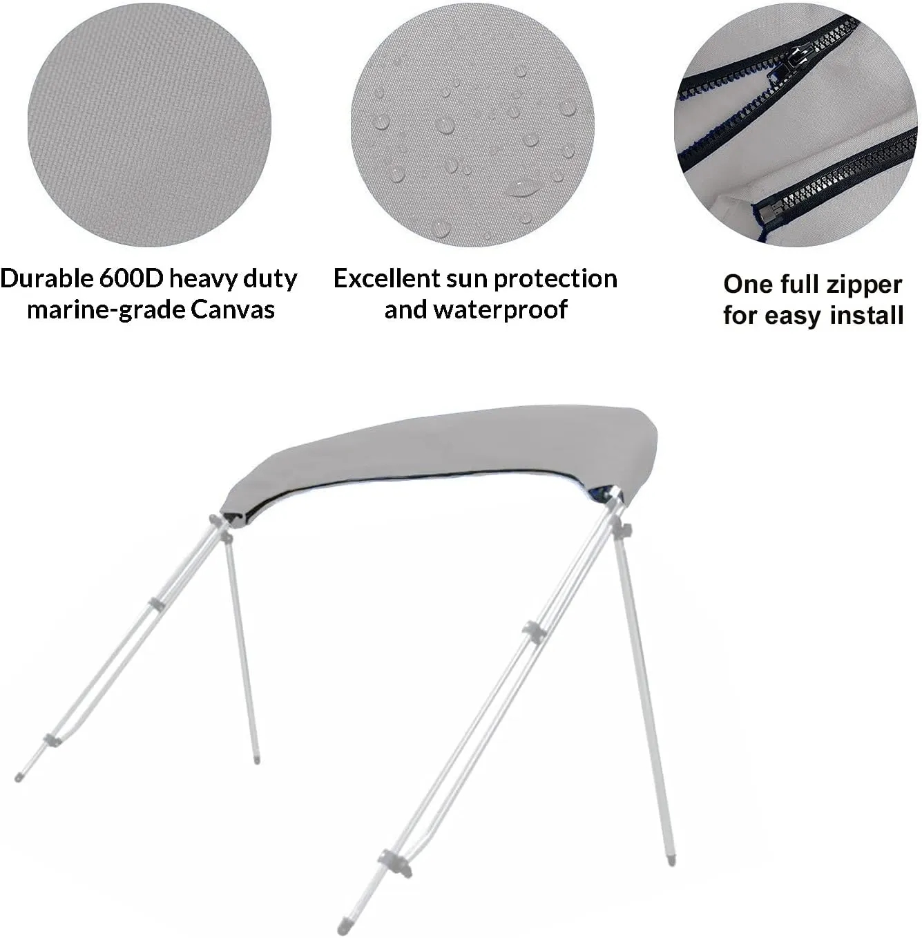SavvyCraft 4 Bow Bimini Top Replacement Cover 9 Colors Options 8ft and 10ft Long, Durable Marine Grade Canvas Sun Shade Boat Canopy, Easy Install Zipper Sleeves, Replacement Canvas Only No Fram
