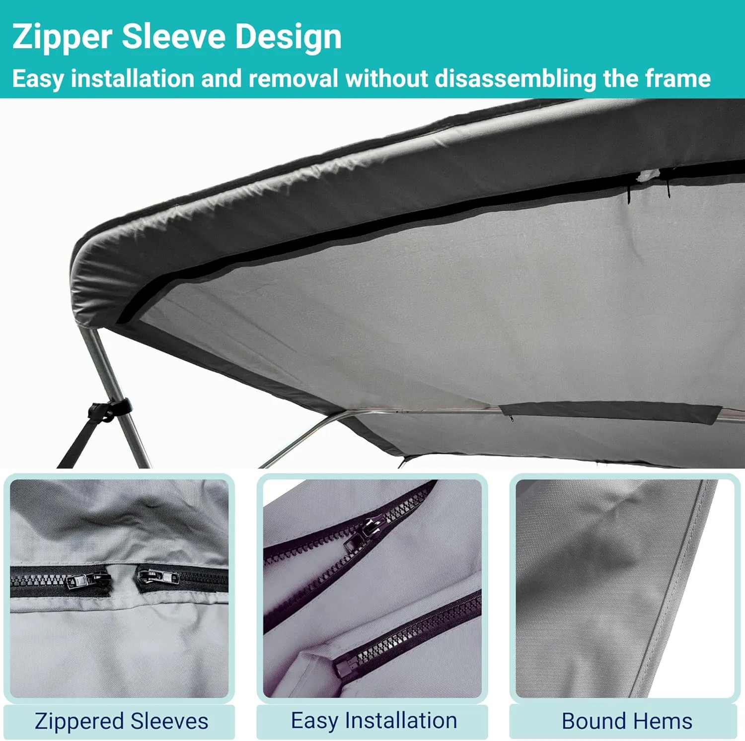 SavvyCraft 4 Bow Bimini Top Replacement Cover 9 Colors Options 8ft and 10ft Long, Durable Marine Grade Canvas Sun Shade Boat Canopy, Easy Install Zipper Sleeves, Replacement Canvas Only No Fram