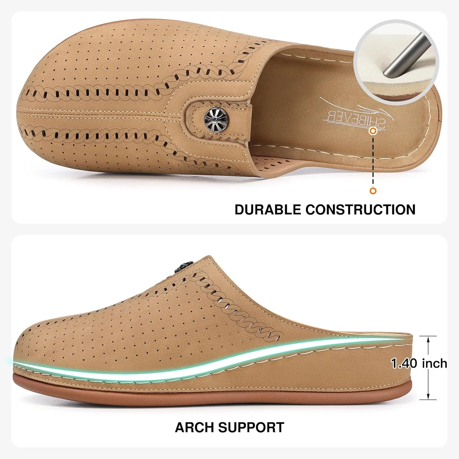 SHIBEVER Clogs for Womens Mules Shoes: Slip-On Flat Mule Shoes - Closed Toe Sandals Comfortable