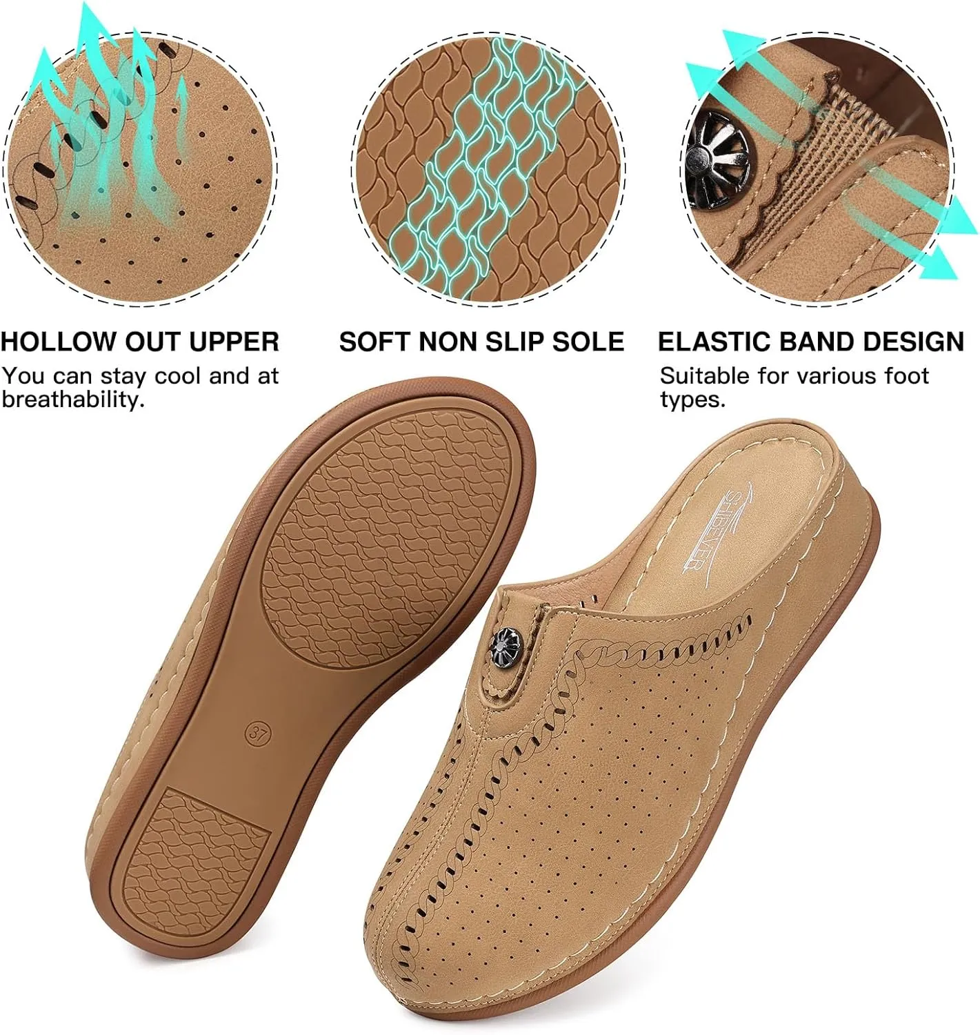 SHIBEVER Clogs for Womens Mules Shoes: Slip-On Flat Mule Shoes - Closed Toe Sandals Comfortable