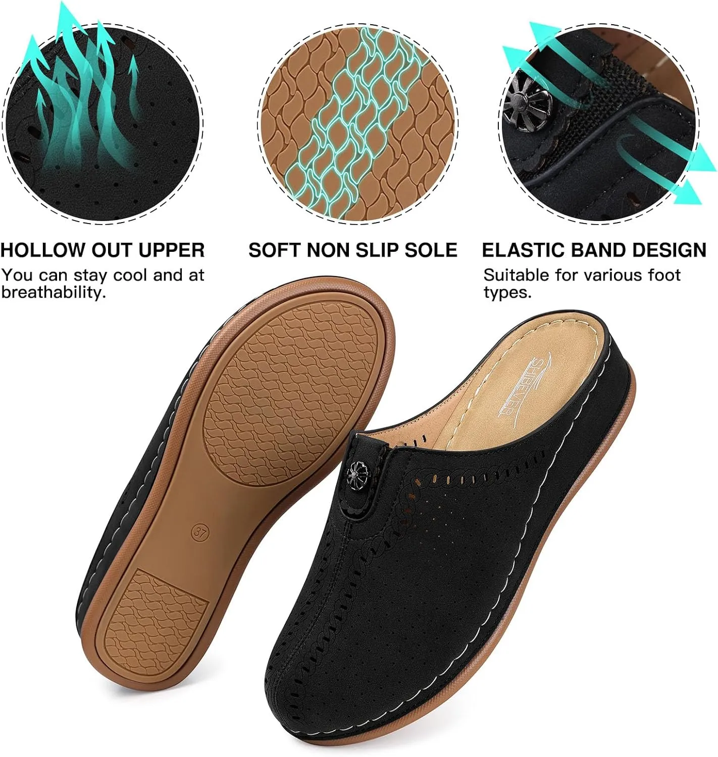 SHIBEVER Clogs for Womens Mules Shoes: Slip-On Flat Mule Shoes - Closed Toe Sandals Comfortable