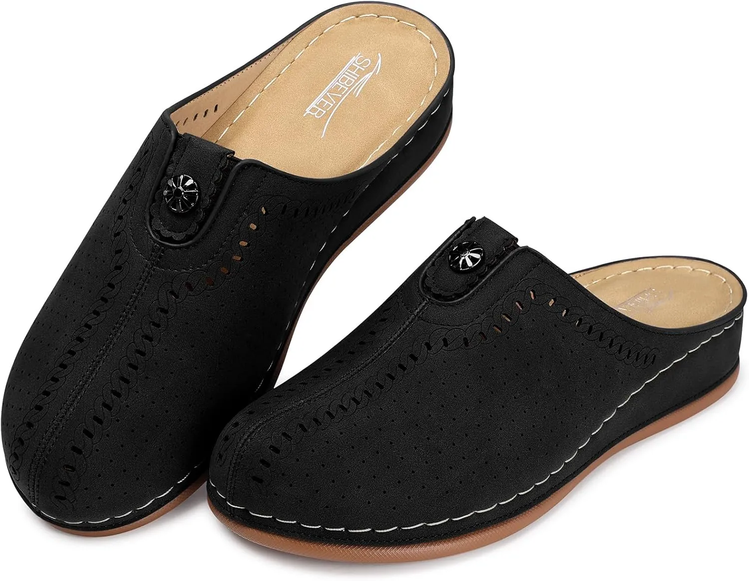 SHIBEVER Clogs for Womens Mules Shoes: Slip-On Flat Mule Shoes - Closed Toe Sandals Comfortable