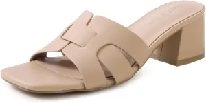 Shoe'N Tale Low Heels for Women Square Open Toe Mules Chunky Block Comfortable Slip On Dressy Sandals