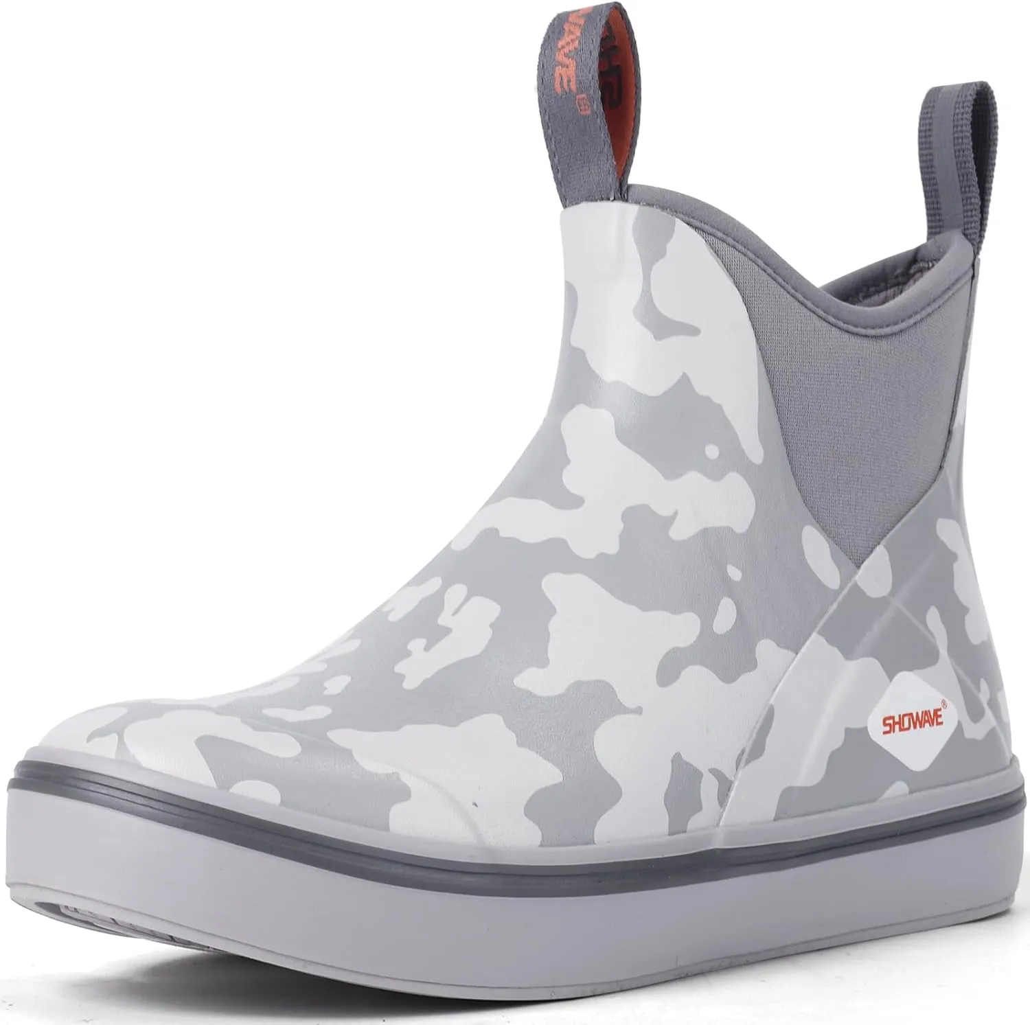 Showave Men's Deck Boots Waterproof Ankle Rubber Rain Boots Non-slip Boat Booties for Sailing Fishing and Outdoors