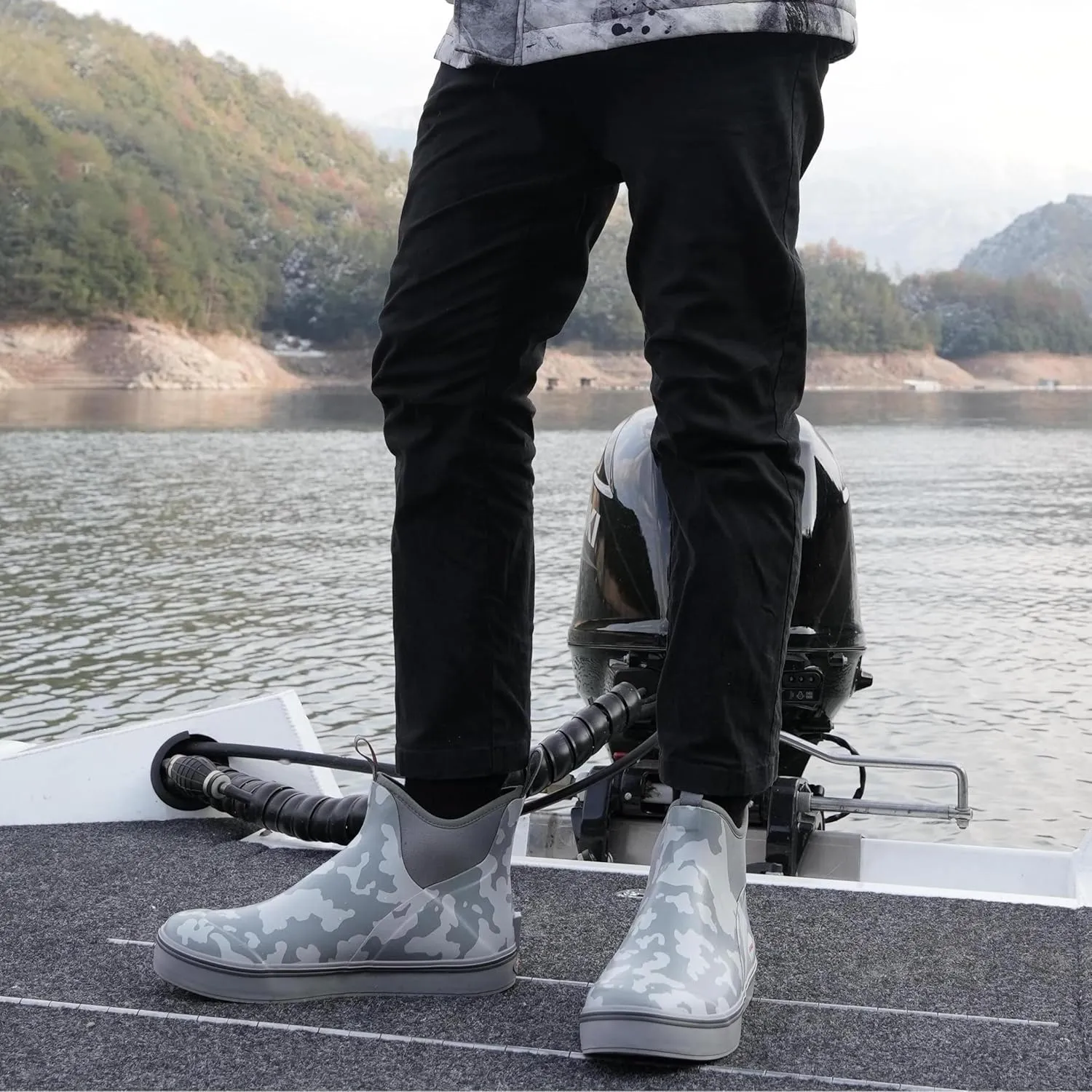 Showave Men's Deck Boots Waterproof Ankle Rubber Rain Boots Non-slip Boat Booties for Sailing Fishing and Outdoors