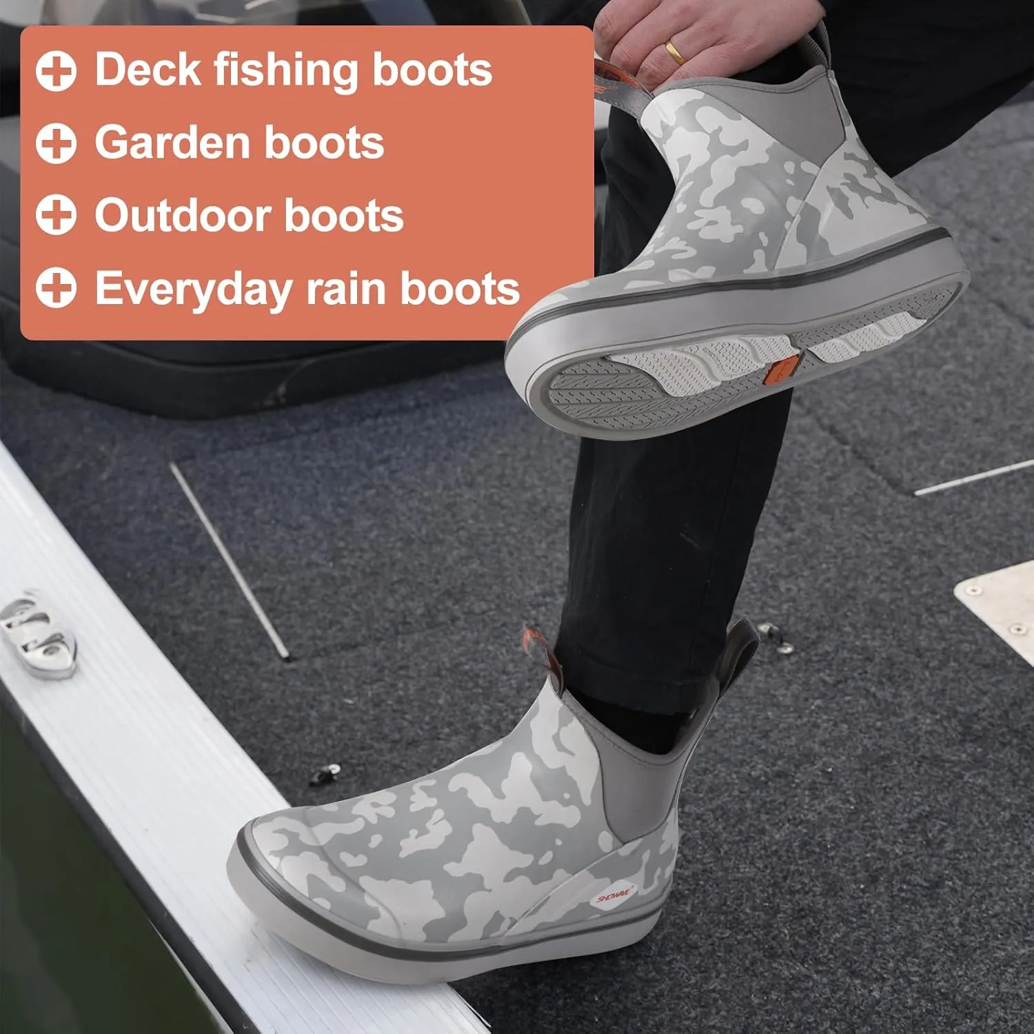 Showave Men's Deck Boots Waterproof Ankle Rubber Rain Boots Non-slip Boat Booties for Sailing Fishing and Outdoors