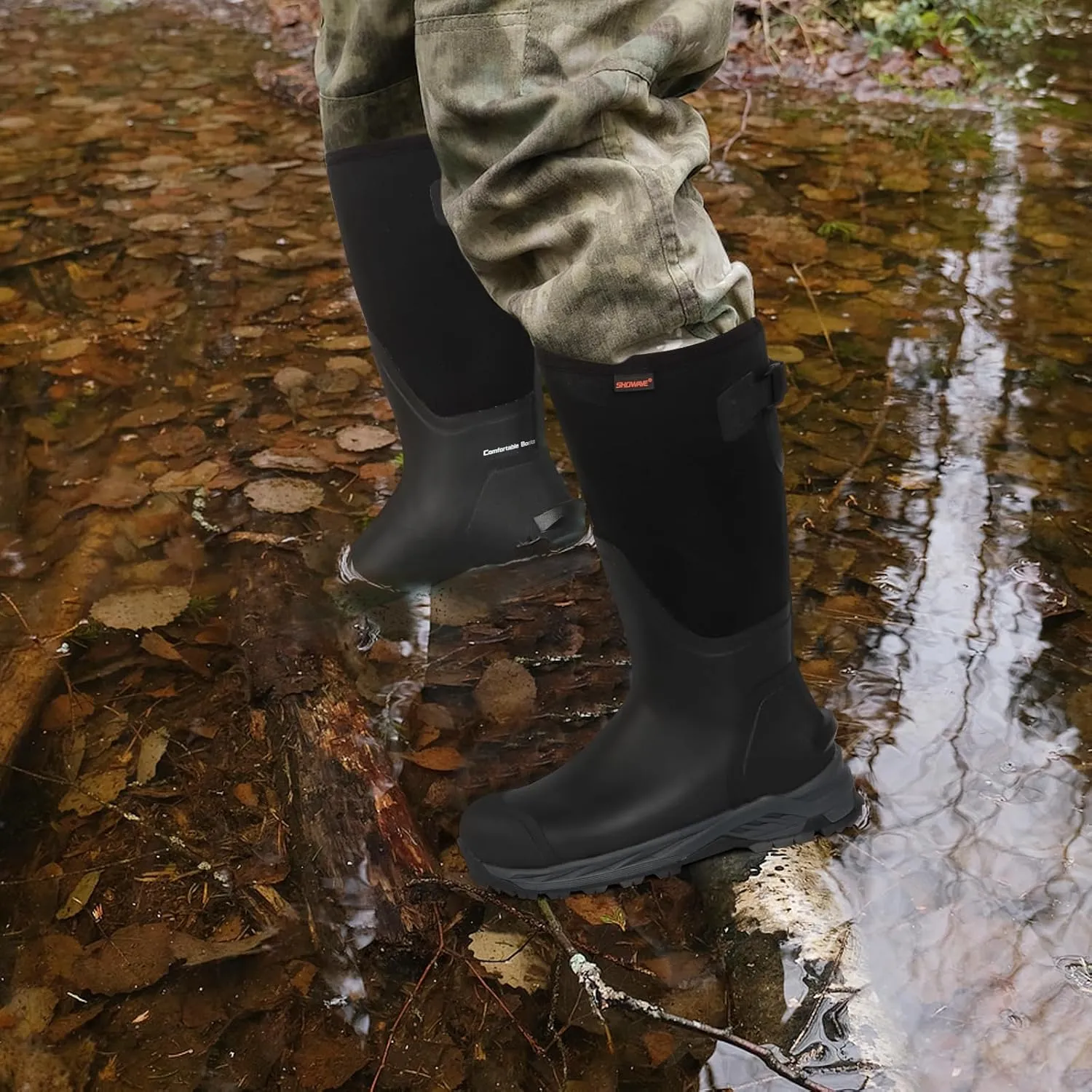 Showave Men's Rubber Hunting Boots, Waterproof Rain Boots Insulated Neoprene Mud Boot, Durable Arctic Outdoor Working Boot with Steel Shank