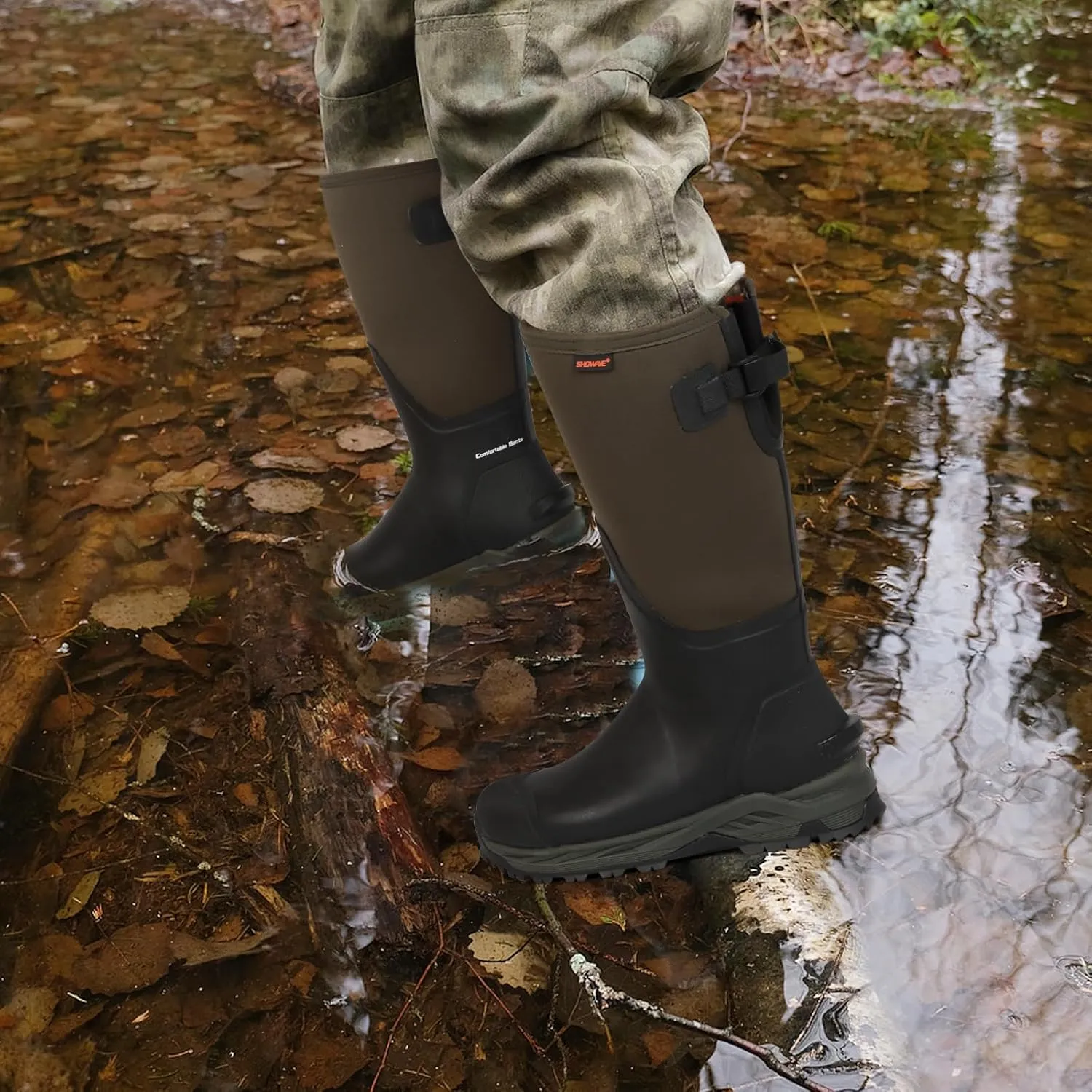 Showave Men's Rubber Hunting Boots, Waterproof Rain Boots Insulated Neoprene Mud Boot, Durable Arctic Outdoor Working Boot with Steel Shank