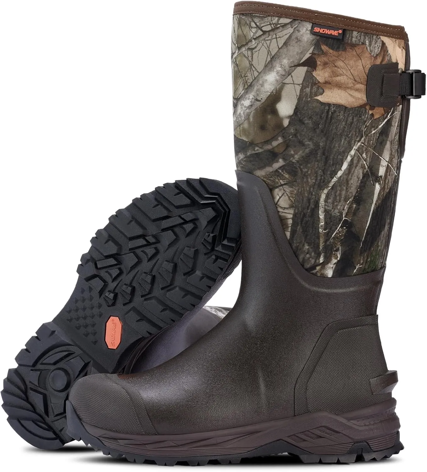 Showave Men's Rubber Hunting Boots, Waterproof Rain Boots Insulated Neoprene Mud Boot, Durable Arctic Outdoor Working Boot with Steel Shank