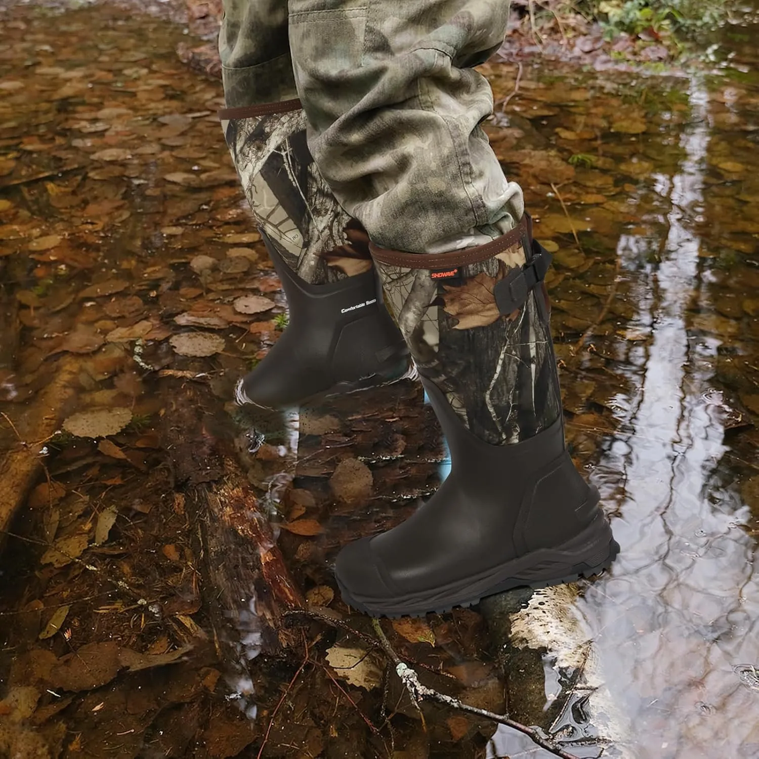 Showave Men's Rubber Hunting Boots, Waterproof Rain Boots Insulated Neoprene Mud Boot, Durable Arctic Outdoor Working Boot with Steel Shank