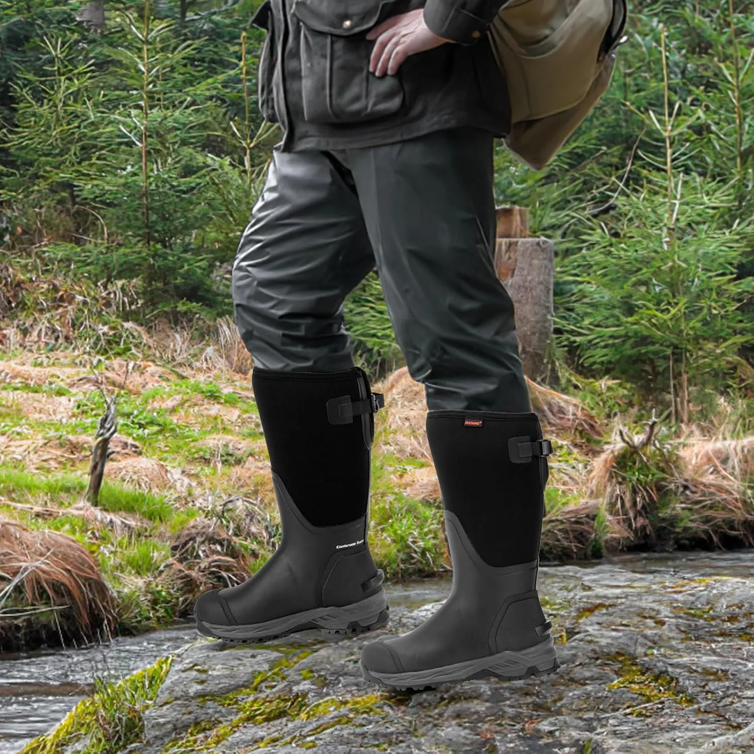 Showave Men's Rubber Hunting Boots, Waterproof Rain Boots Insulated Neoprene Mud Boot, Durable Arctic Outdoor Working Boot with Steel Shank