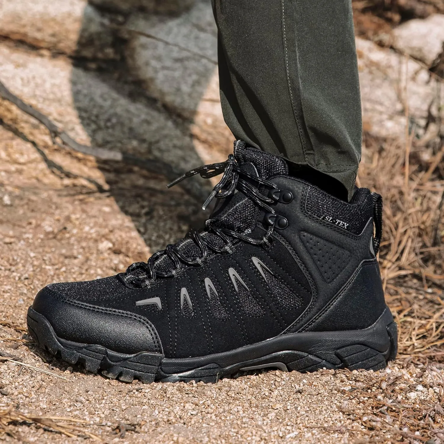SHULOOK Men's Waterproof Hiking Boots Non-Slip Lightweight Outdoor Mid Top Ankle Boot Breathable Work Trekking Shoes