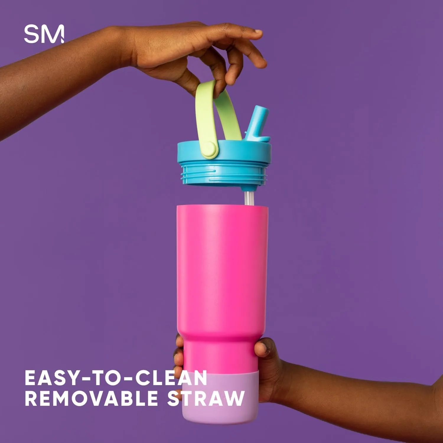 Simple Modern Trek Pivot | 24oz Kids Flip Straw Tumbler with Handle and Silicone Boot | Insulated Water Bottle Stainless Steel Cup | School Travel Jug | Sherbet