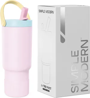 Simple Modern Trek Pivot | 24oz Kids Flip Straw Tumbler with Handle and Silicone Boot | Insulated Water Bottle Stainless Steel Cup | School Travel Jug | Sherbet