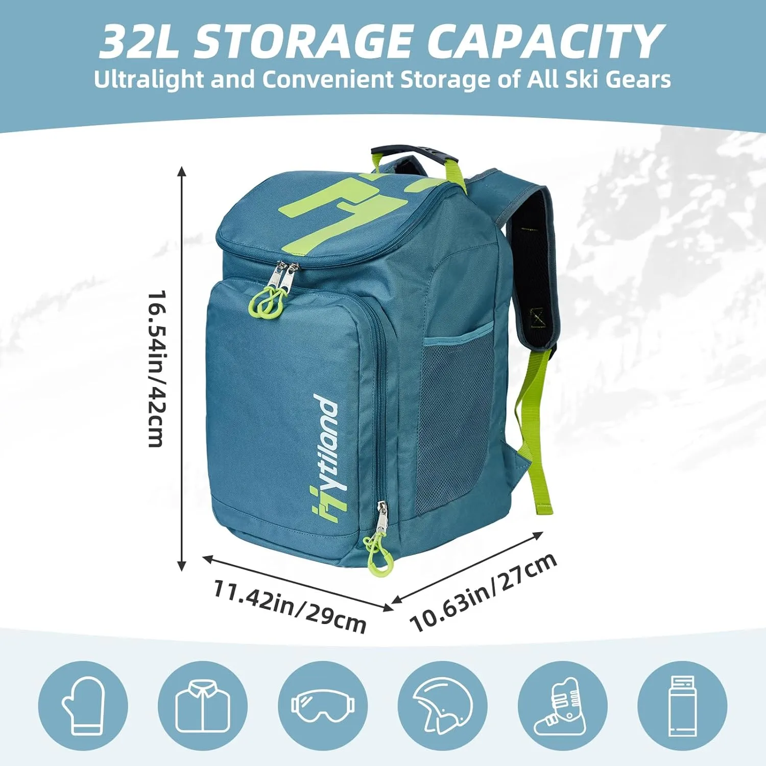 Ski Boot Bag - 32L Ski & Snowboard Boot Travel Backpack for Boots, Helmet, Goggles & Snowsuits