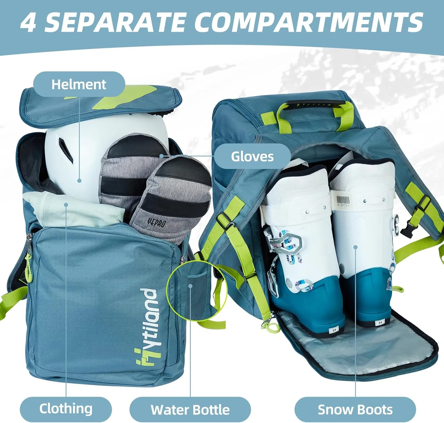 Ski Boot Bag - 32L Ski & Snowboard Boot Travel Backpack for Boots, Helmet, Goggles & Snowsuits