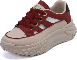 Sneakers for Women Lace Up Platform Non Slip Sports Shoes Breathable Hollow-Out Leather Running Shoes for Stylish Running Shopping