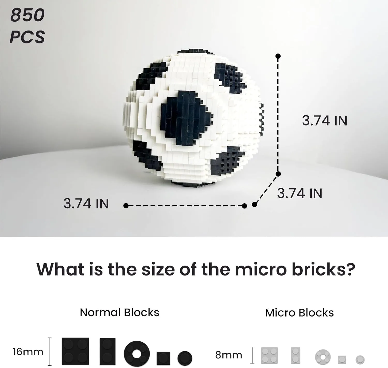Soccer Building Set for Adults, Soccer Gifts for Kids, Balck & White Ball Décor Model Kit, STEM Toys for Sports Game Fans (850 Pieces)