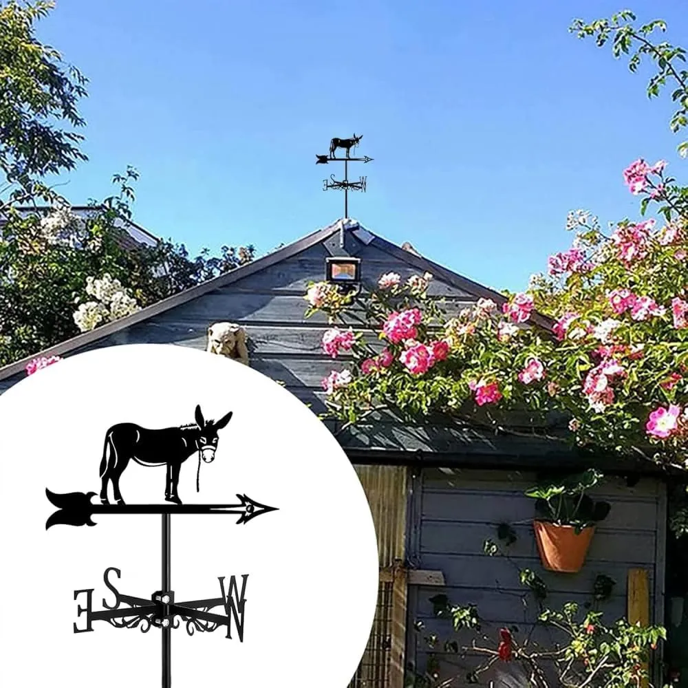Stainless Steel Weathervane with Animal Ornament, Garden Wind Vane Direction Indicator Anti-Rust Coating Measuring Tools Roof Yard Decor-Mule,Mule,Mule