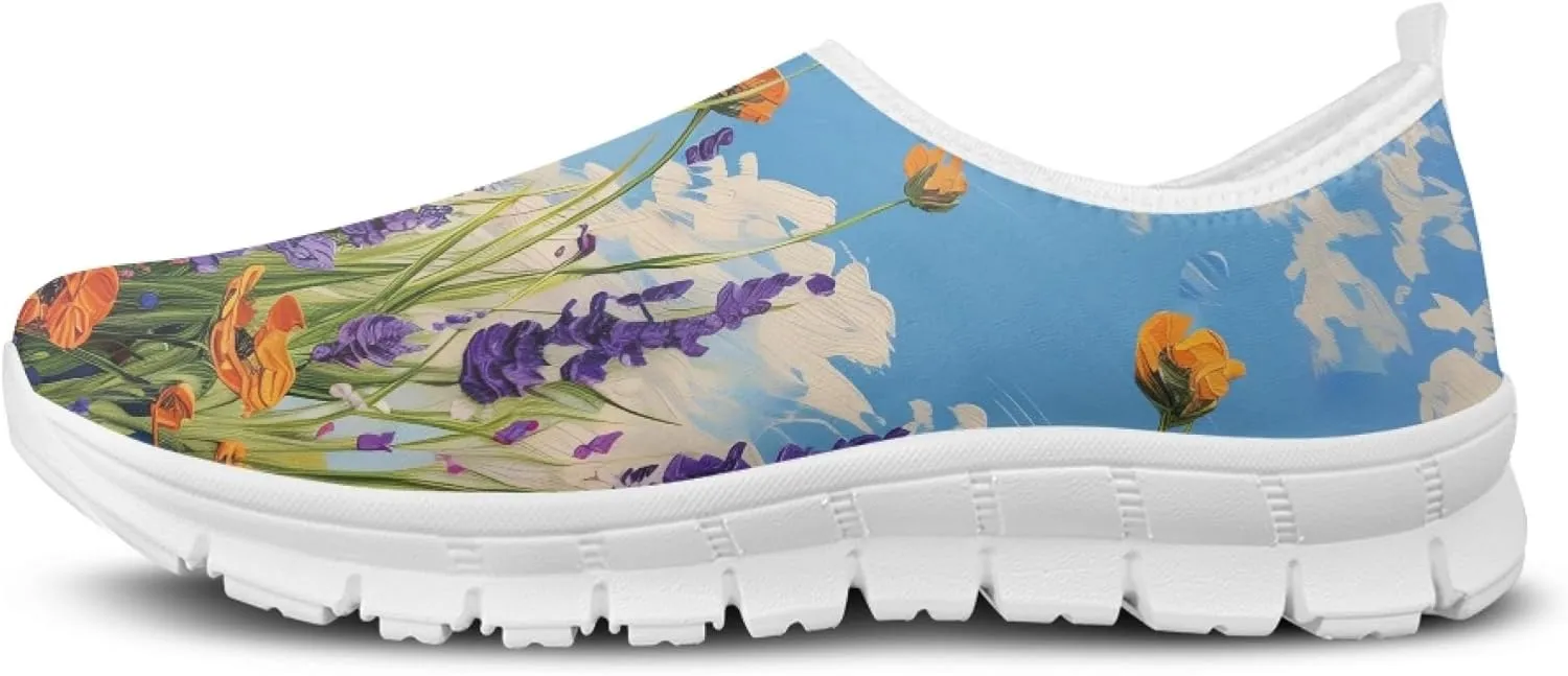 Stylish Print Women's Slip on Walking Shoes Low-Top Mesh Flat Sneaker Shoes Size 5-10.5