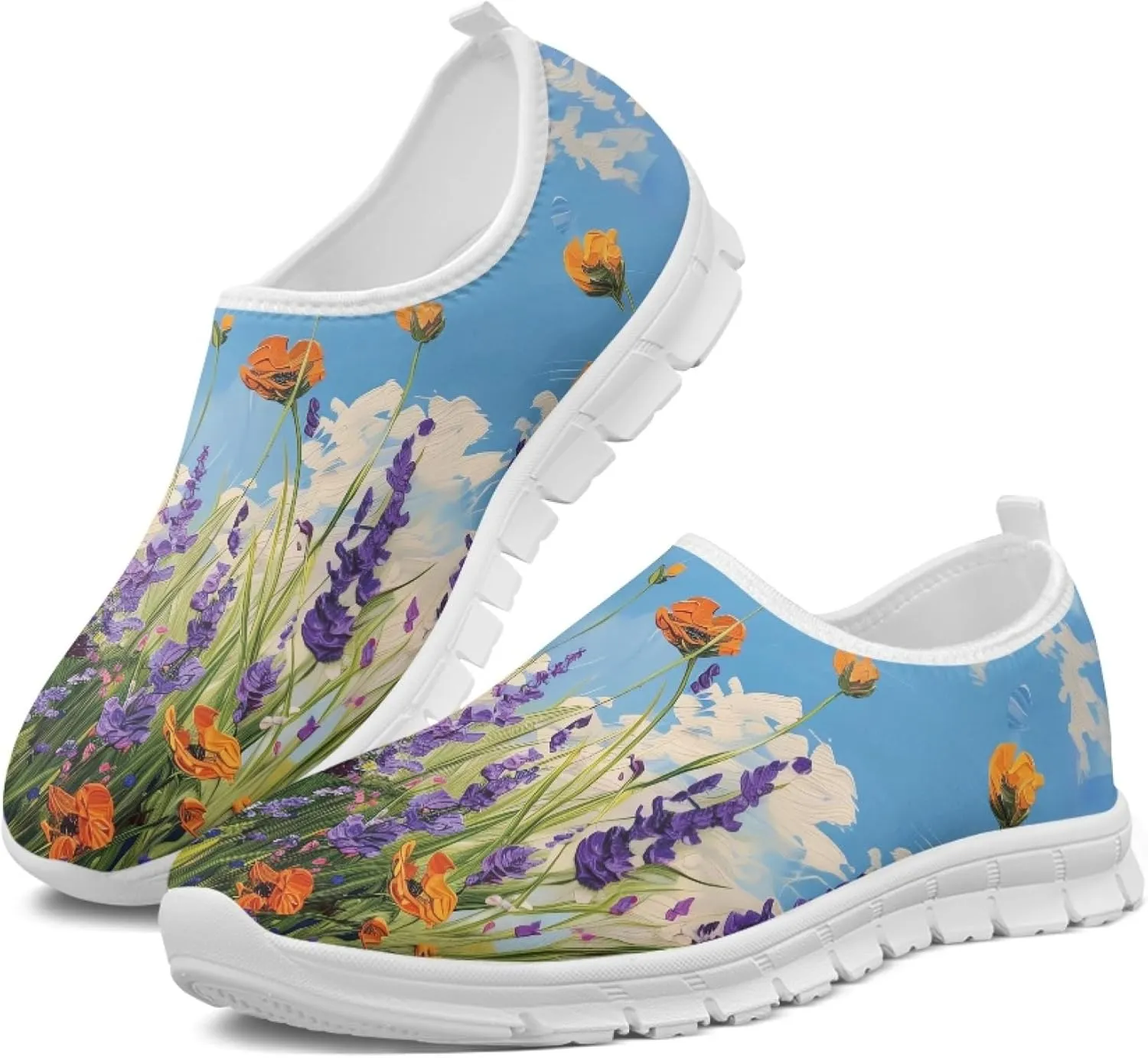 Stylish Print Women's Slip on Walking Shoes Low-Top Mesh Flat Sneaker Shoes Size 5-10.5