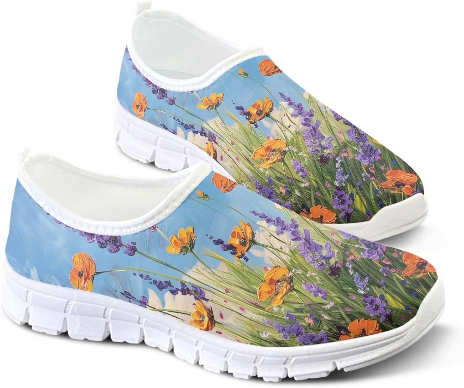 Stylish Print Women's Slip on Walking Shoes Low-Top Mesh Flat Sneaker Shoes Size 5-10.5