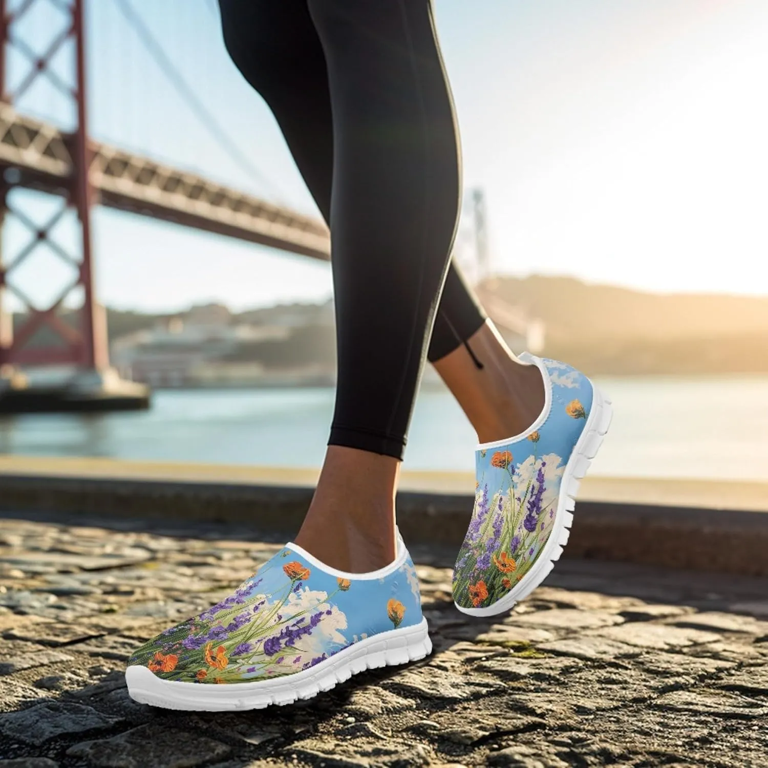 Stylish Print Women's Slip on Walking Shoes Low-Top Mesh Flat Sneaker Shoes Size 5-10.5