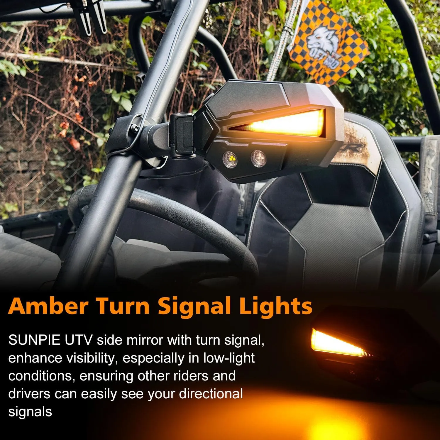 SUNPIE Mirrors for UTV RZR Mirrors w/LED Lights turn signals for Roll Bar 1.5 to 2inch Compatible with Polaris RZR Can-Am Pioneer Talon Kawasaki Teryx Mule, UTV Accessories Mirrors