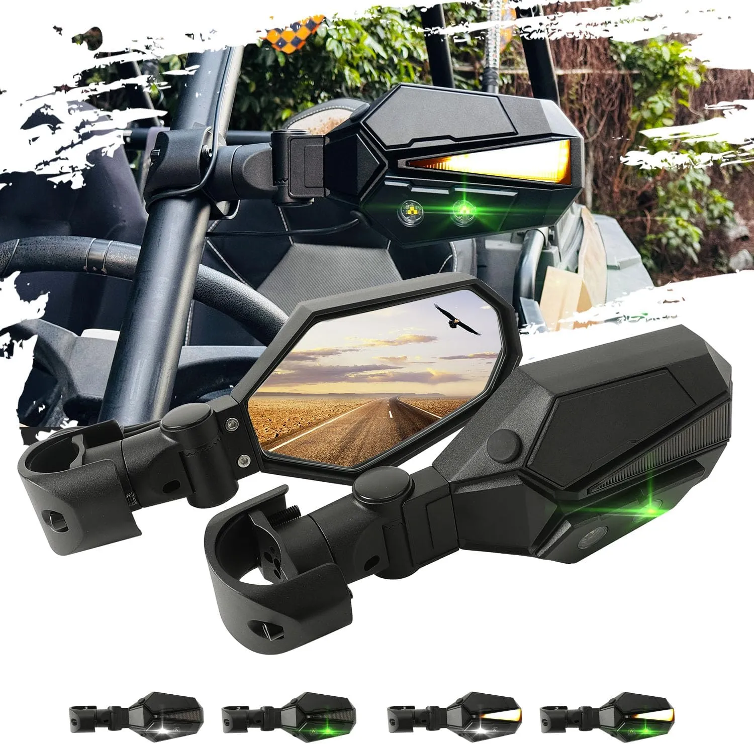 SUNPIE Mirrors for UTV RZR Mirrors w/LED Lights turn signals for Roll Bar 1.5 to 2inch Compatible with Polaris RZR Can-Am Pioneer Talon Kawasaki Teryx Mule, UTV Accessories Mirrors