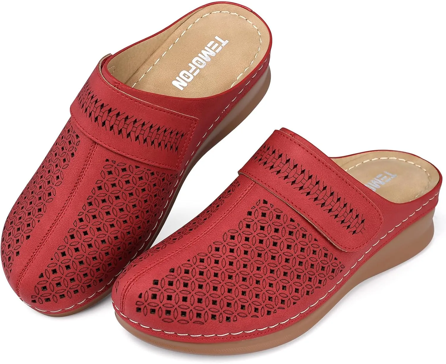 TEMOFON Clogs for Women Mules Shoes: Comfortable Arch Support Closed Toe Sandals Backless Low Wedge Slip on Shoes