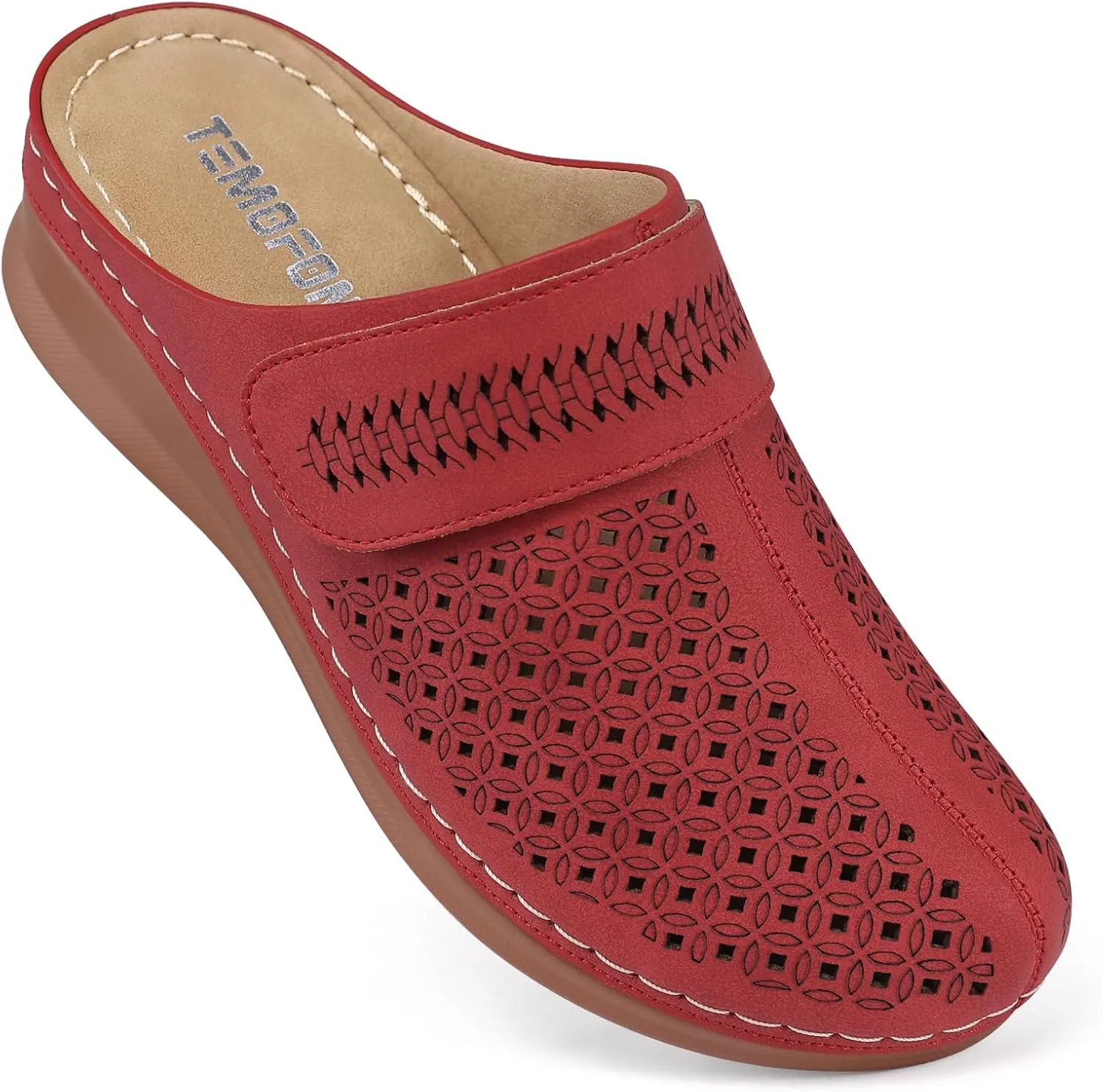 TEMOFON Clogs for Women Mules Shoes: Comfortable Arch Support Closed Toe Sandals Backless Low Wedge Slip on Shoes