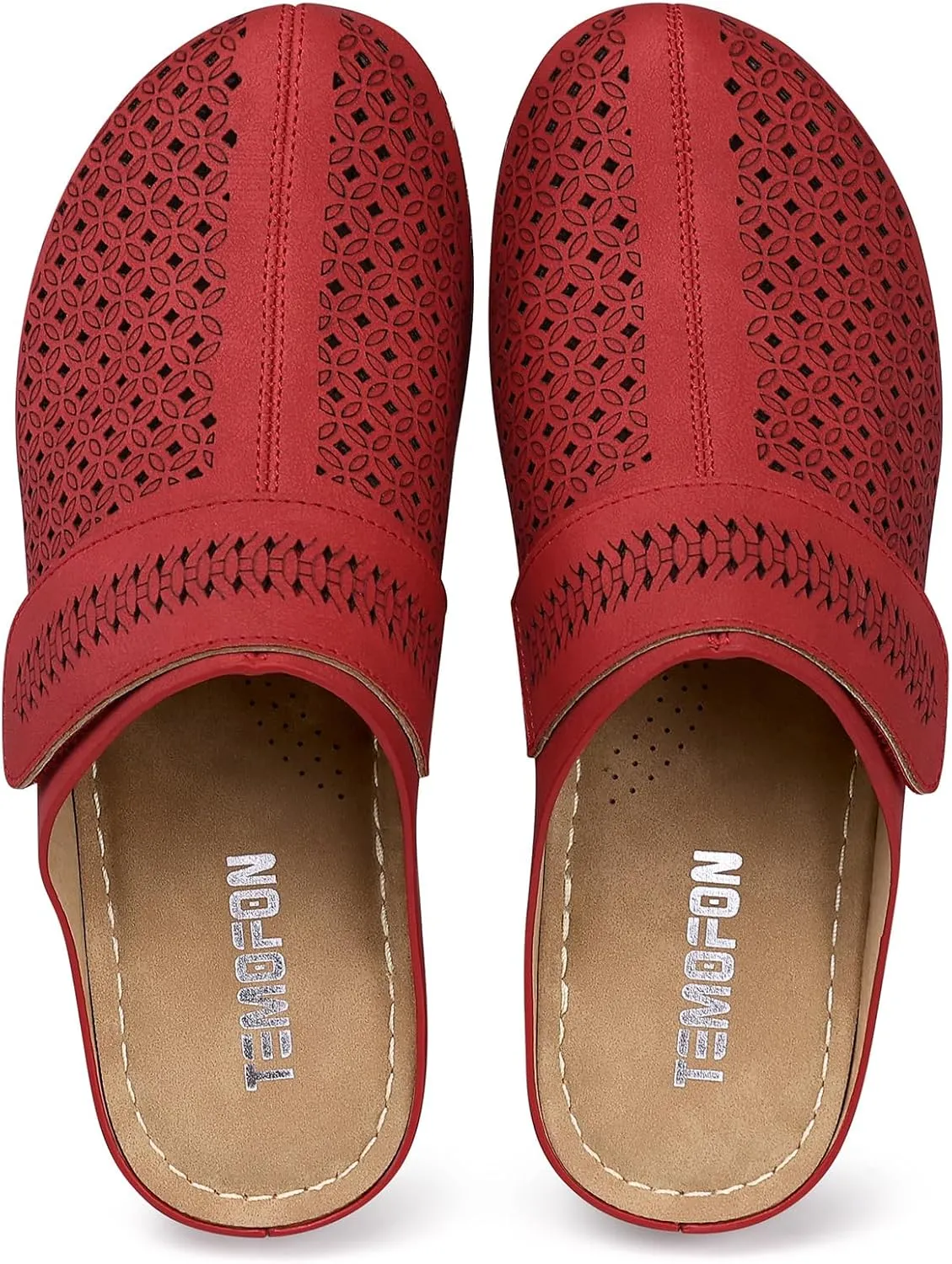 TEMOFON Clogs for Women Mules Shoes: Comfortable Arch Support Closed Toe Sandals Backless Low Wedge Slip on Shoes