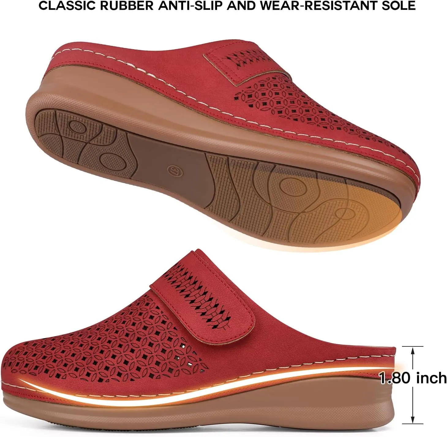 TEMOFON Clogs for Women Mules Shoes: Comfortable Arch Support Closed Toe Sandals Backless Low Wedge Slip on Shoes
