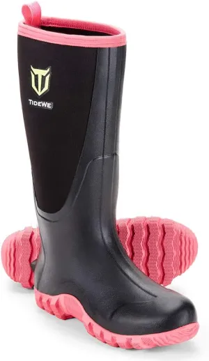TIDEWE Rubber Boots for Women Multi-Season, Waterproof Rain Boots with Steel Shank, 6mm Neoprene Durable Rubber Outdoor Hunting Boots (Pink & Green)