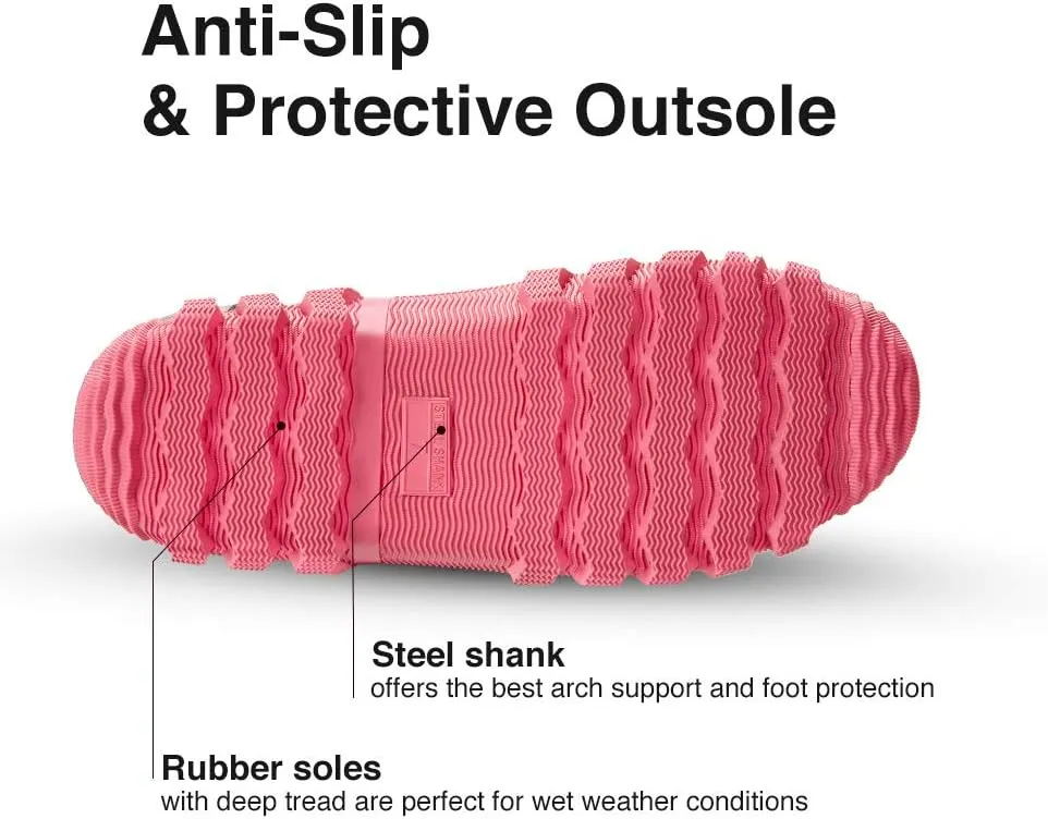 TIDEWE Rubber Boots for Women Multi-Season, Waterproof Rain Boots with Steel Shank, 6mm Neoprene Durable Rubber Outdoor Hunting Boots (Pink & Green)