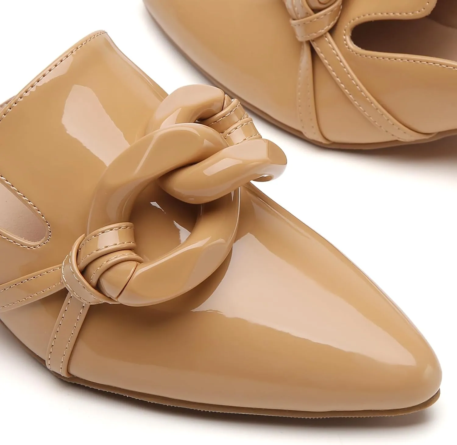 Tilocow Chain Decor Mules Heels for Women Pointed Toe Heeled Sandals Women Chunky Heel Mules Womens Slide Shoes