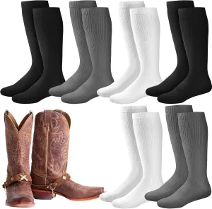 Toulite 6 Pairs Western Boot Socks Over the Calf Dress Classic Boot Socks Mens