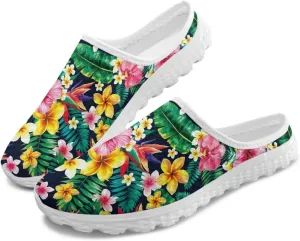 Tropical Flora Women's Arch Support Mule Garden Shoes Slip On Loafers Breathable Summer Barefoot Walking Flat