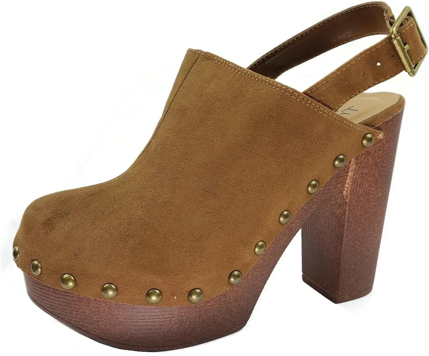 TruFox Women's Closed-Toe Clog Mule Sandals Faux Wood Sling-back Strap