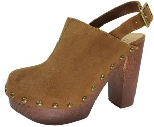 TruFox Women's Closed-Toe Clog Mule Sandals Faux Wood Sling-back Strap
