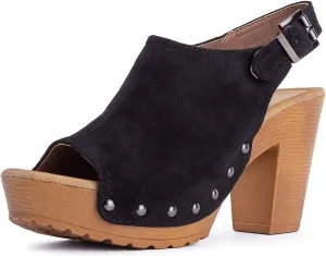 TruFox Women's Platform Chunky Faux Wood Mule Strap Heel Sandals