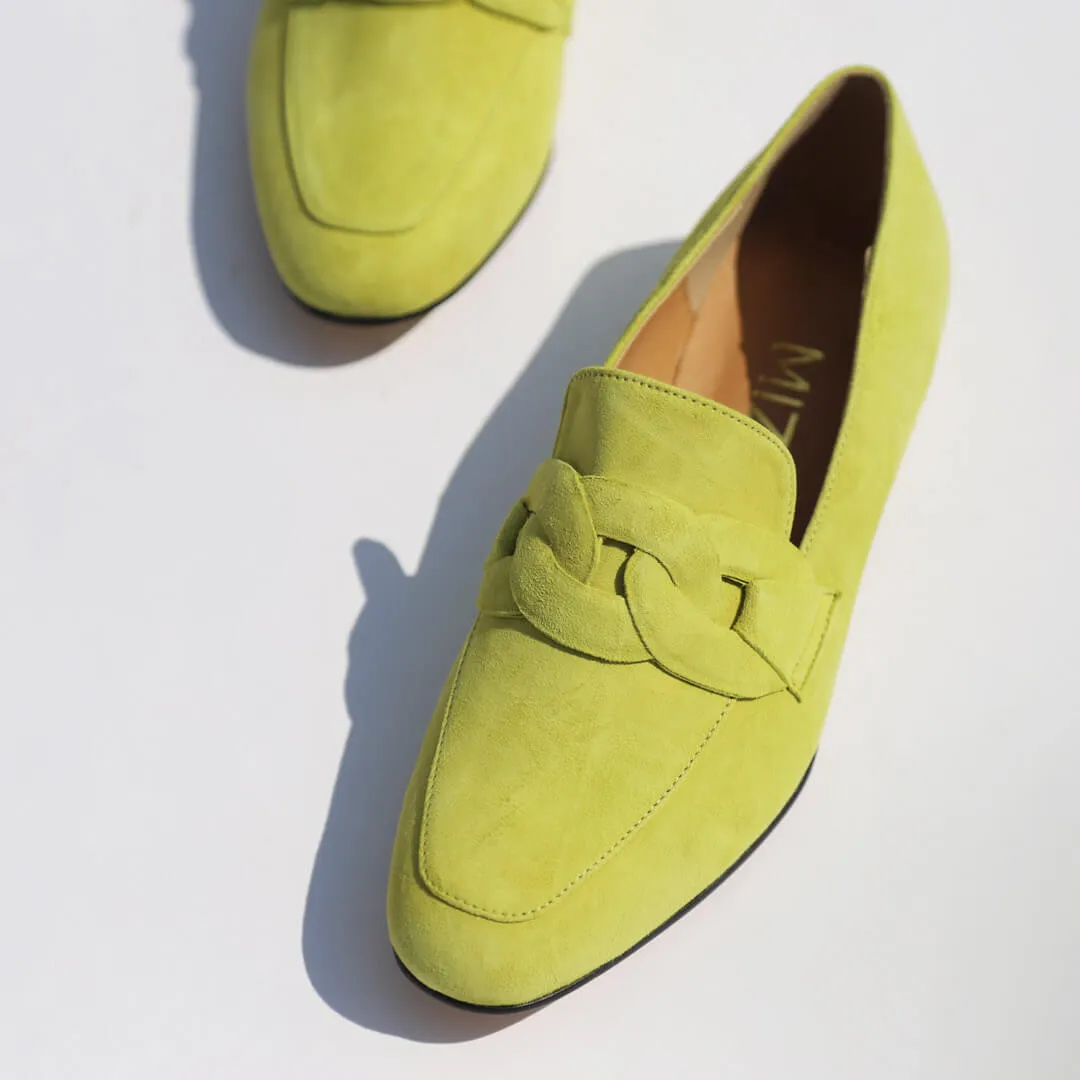 *UK size 2 - AAYWO - green suede, 1.5cm heels