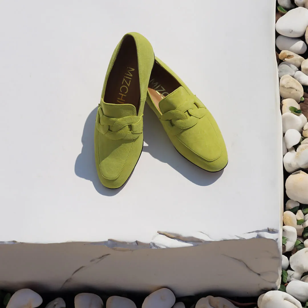 *UK size 2 - AAYWO - green suede, 1.5cm heels