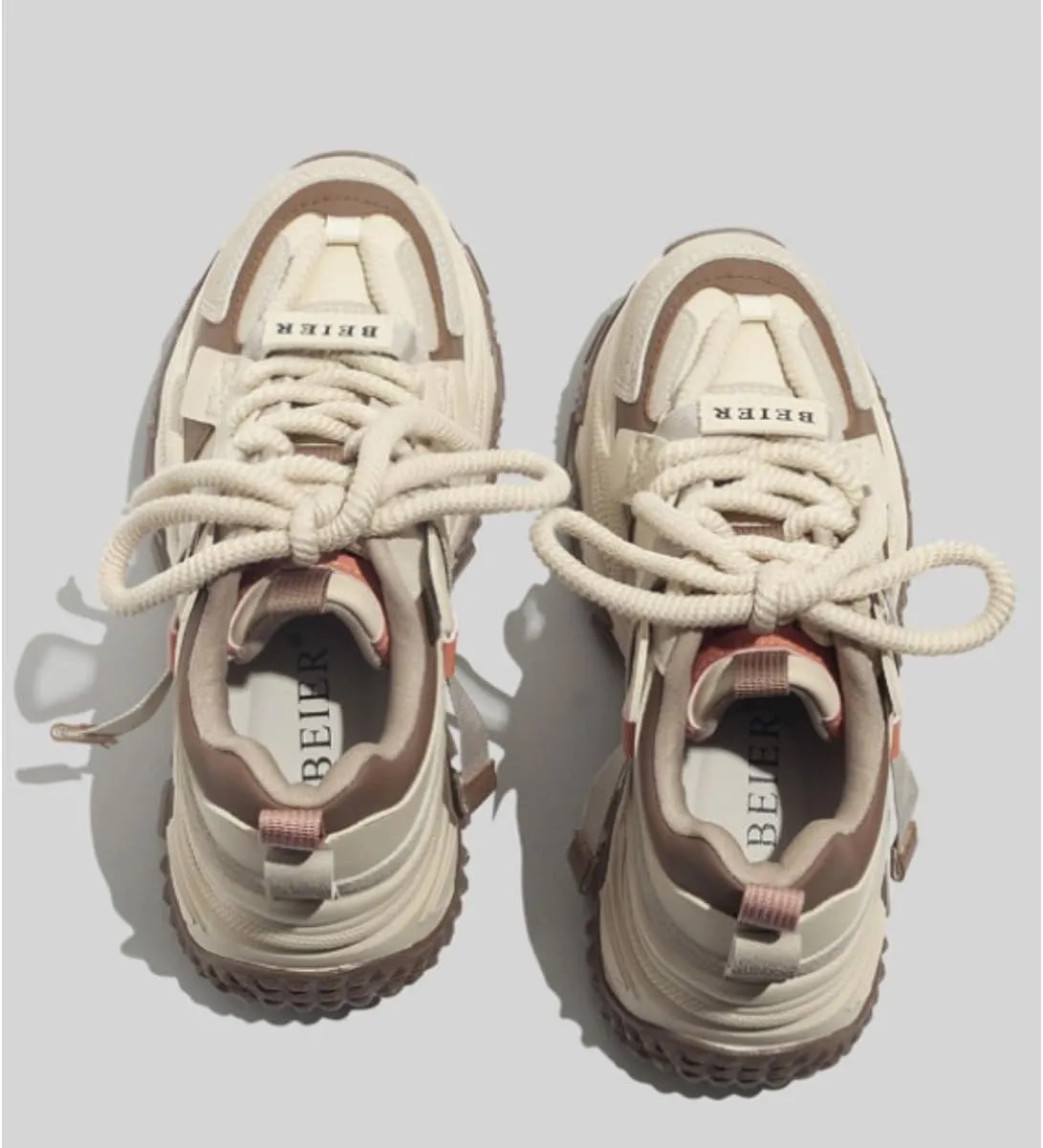 Ultra Stylish Women's Dad Shoe Chunky Platform Sneakers Comfortable Height Increasing Fashion Lace-Up Casual Outdoor Trainers for Daily Wear